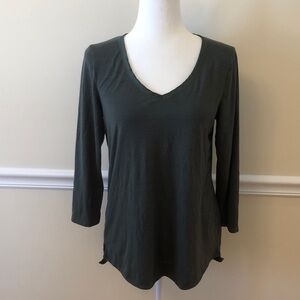 Anthropologie Pure + Good Women's V-Neck Green Top 3/4 Sleeves Size Medium